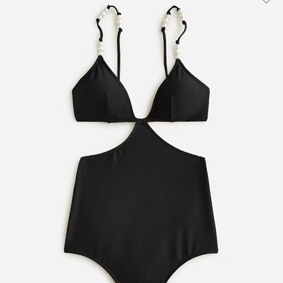 J.Crew Ribbed cutout one-piece swimsuit with pearls - Picture 1 of 5